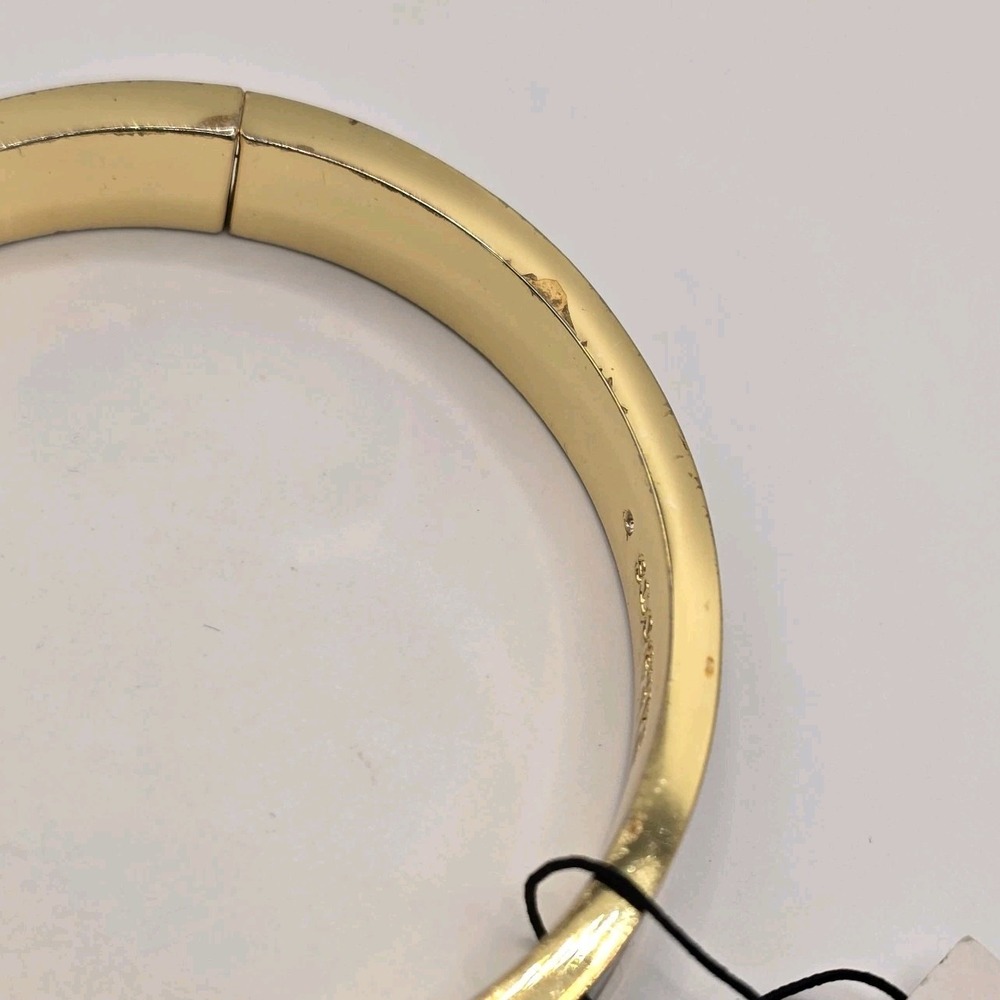 Talbots Green Enamel Hinged Bangle Bracelet Gold Tone Clamp Signed - Picture 14 of 15